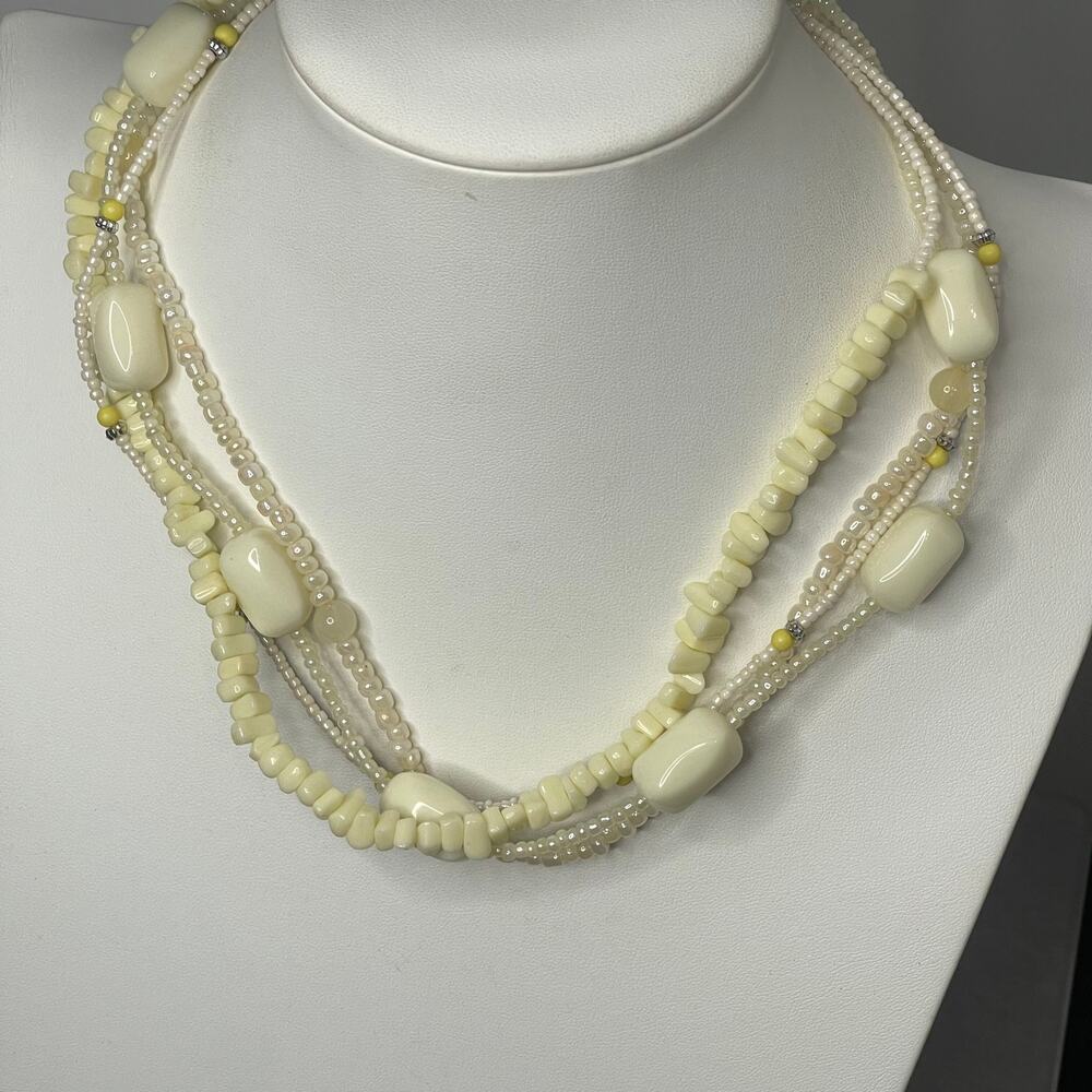 creamy white beaded necklace beads costume jewelry multi strand trendy boho
